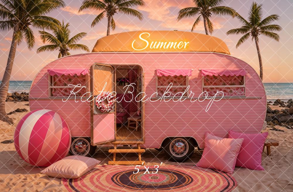 Kate Été Plage Coucher de soleil Voiture Rose Toile de fond conçue par Chain Photographie - Kate Backdrop FR