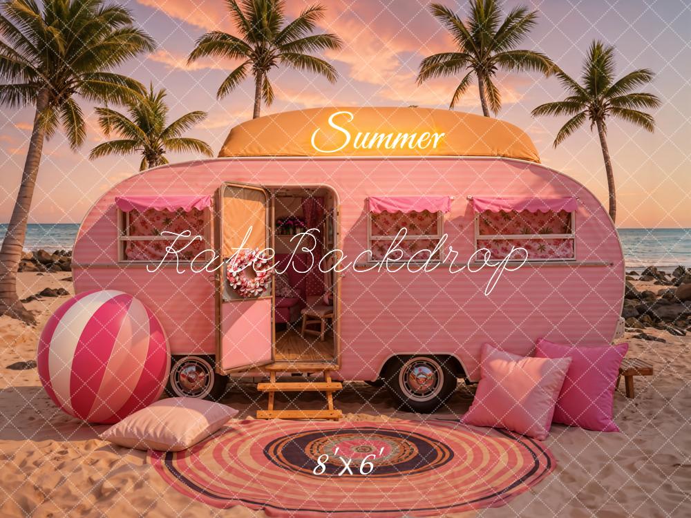 Kate Été Plage Coucher de soleil Voiture Rose Toile de fond conçue par Chain Photographie - Kate Backdrop FR