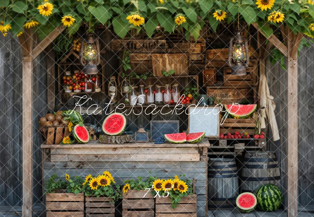 Kate Été Tournesol Pastèque Magasin en bois Toile de fond conçue par Emetselch - Kate Backdrop FR