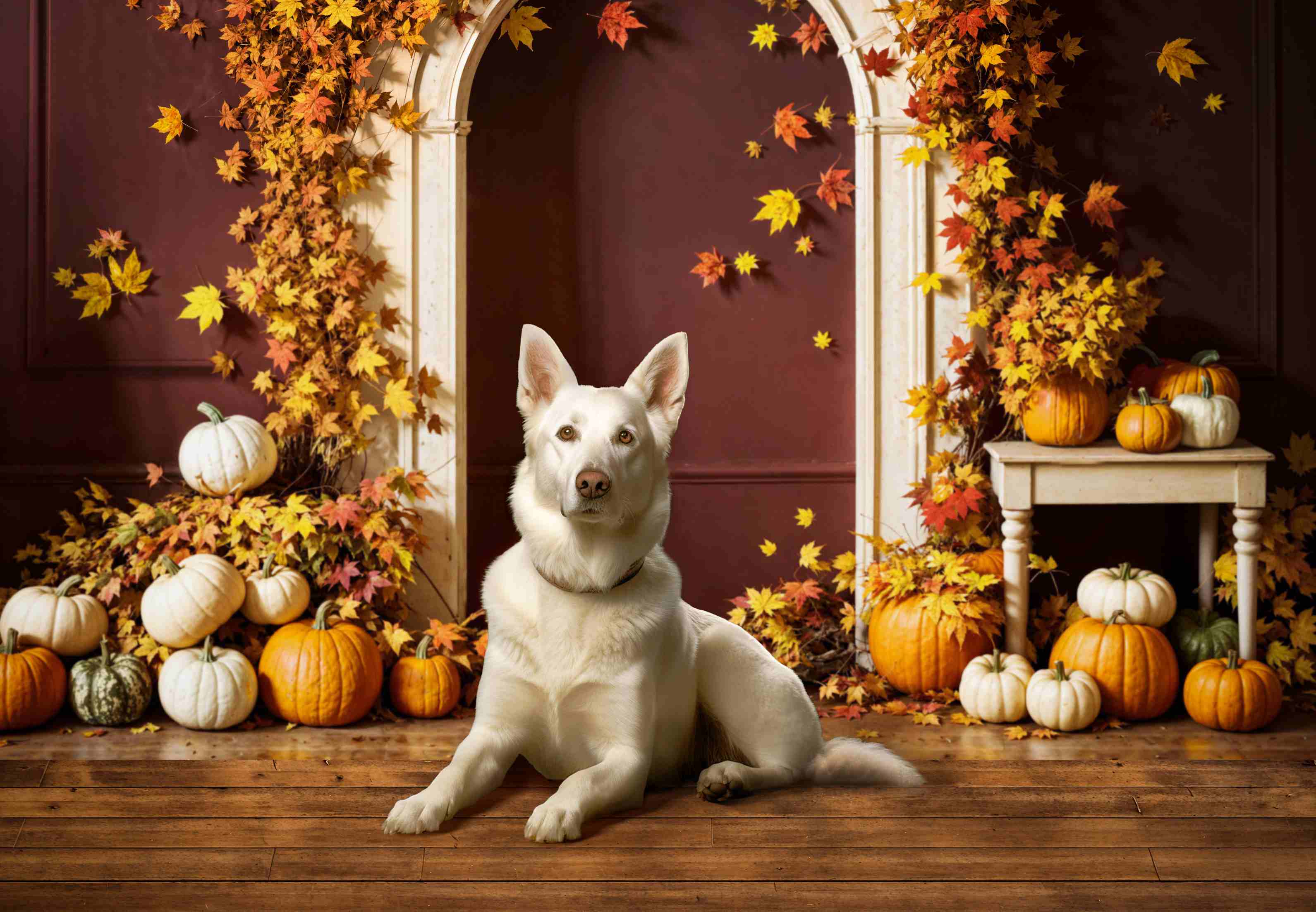 Kate Automne Citrouille Feuille d'érable Arche Toile de fond+Marron foncé Classique Sol en bois Toile de fond - Kate Backdrop FR