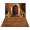 Kate Automne Citrouille Feuille d'érable Arche Toile de fond+Marron foncé Classique Sol en bois Toile de fond - Kate Backdrop FR