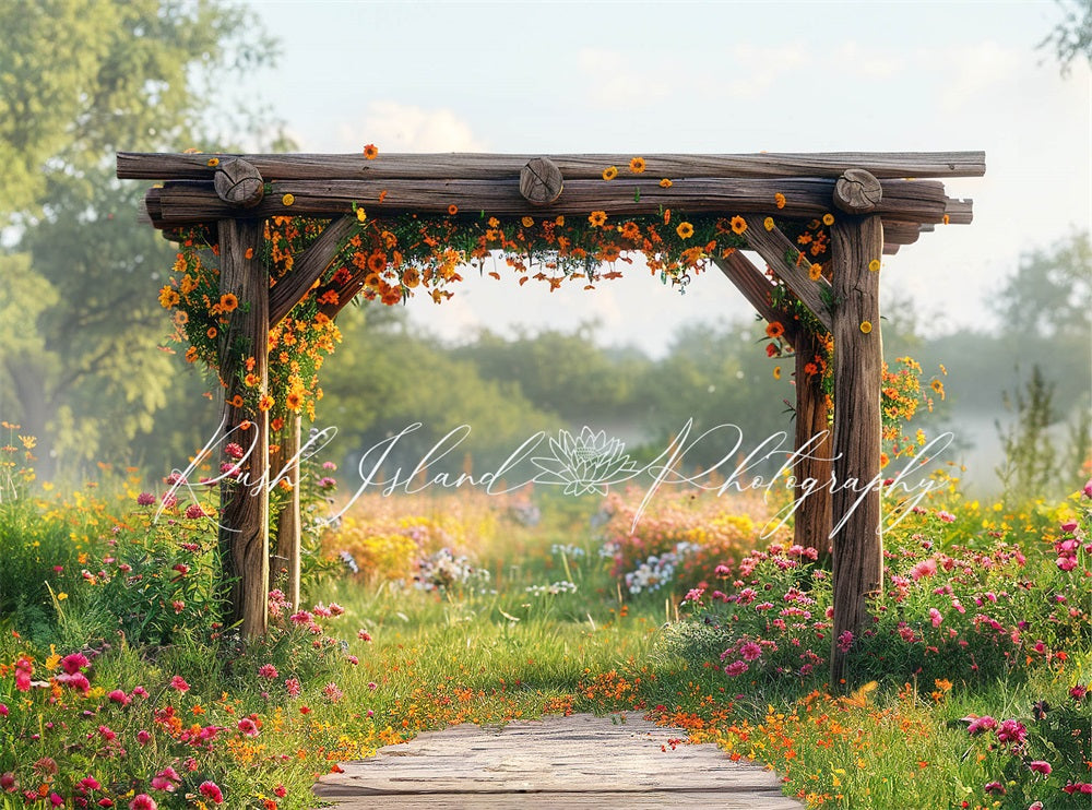 Kate Été Extérieur Forêt Fleurs Treillage Toile de fond conçue par Laura Bybee - Kate Backdrop FR