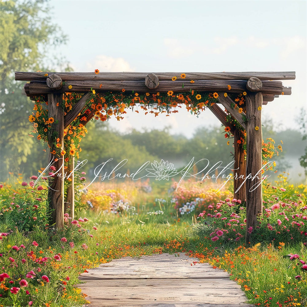 Kate Été Extérieur Forêt Fleurs Treillage Toile de fond conçue par Laura Bybee