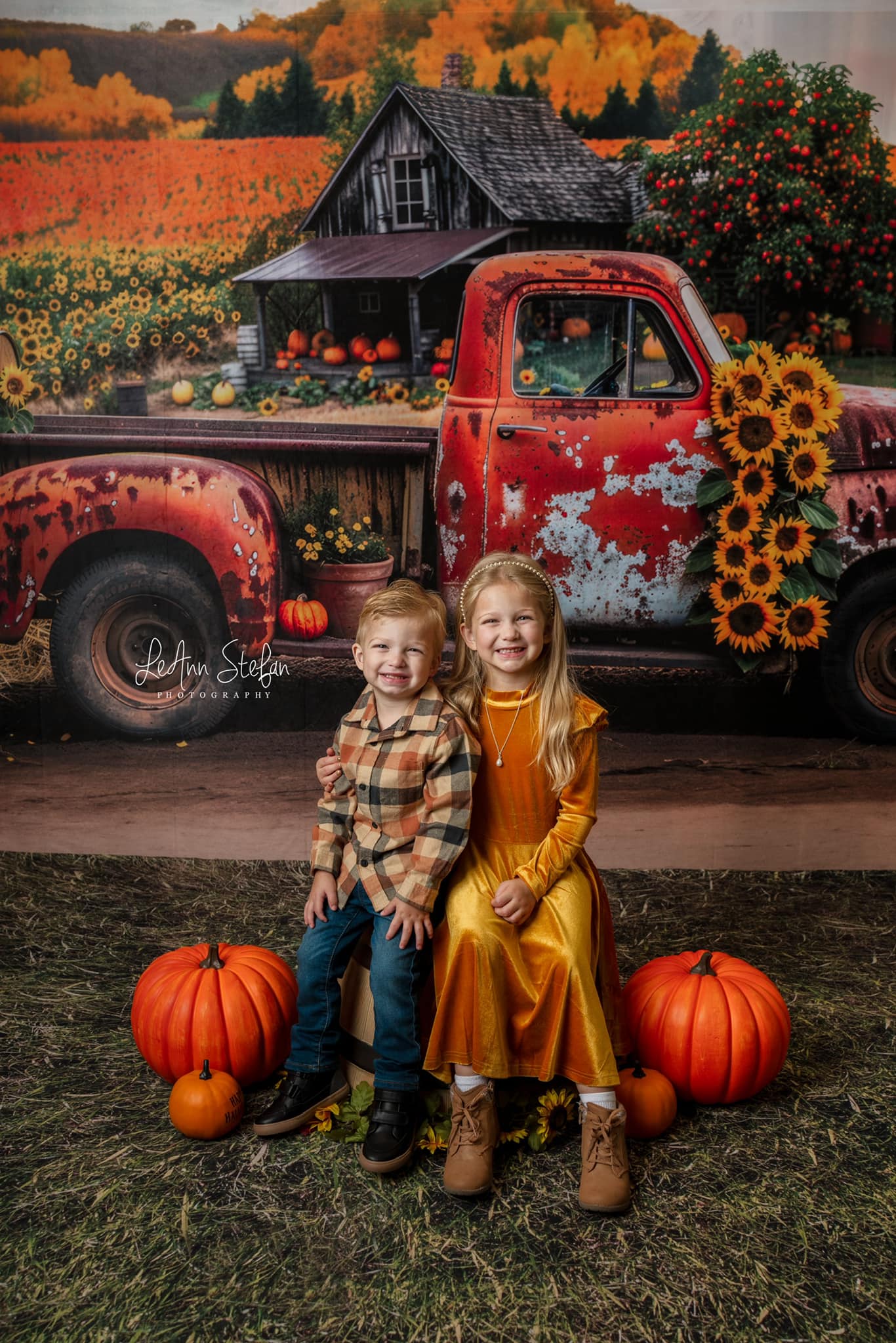 Kate Automne Tournesol Orange Camion cassé Toile de fond conçue par Mini MakeBelieve - Kate Backdrop FR