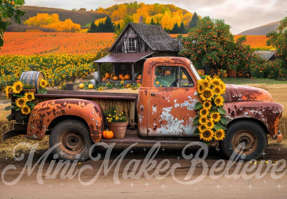 Kate Automne Tournesol Orange Camion cassé Toile de fond conçue par Mini MakeBelieve - Kate Backdrop FR