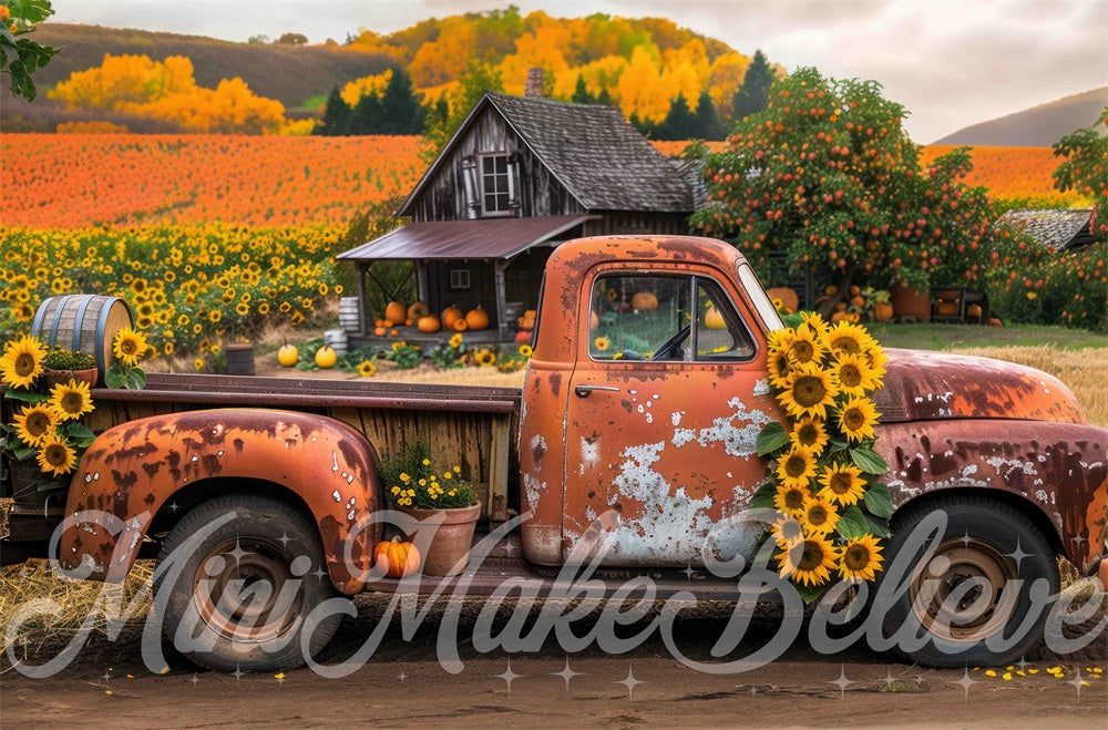 Kate Automne Tournesol Orange Camion cassé Toile de fond conçue par Mini MakeBelieve - Kate Backdrop FR