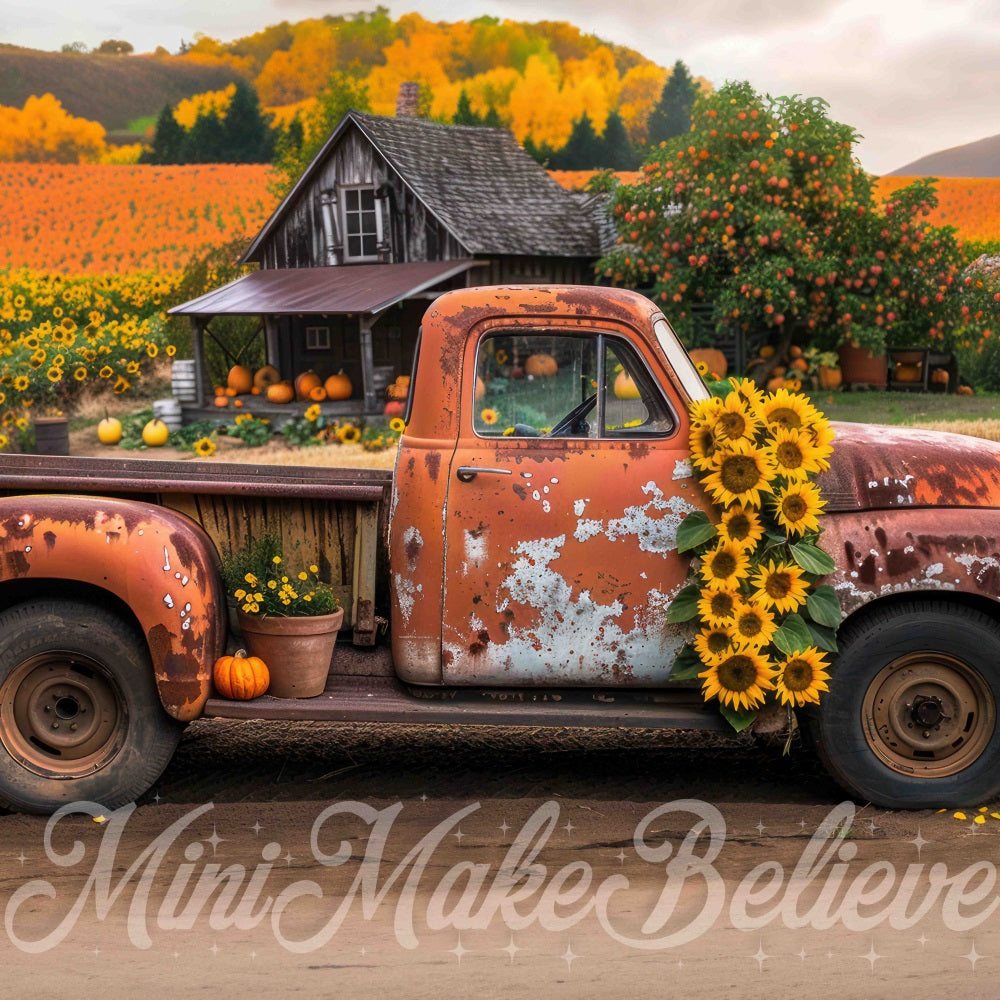 Kate Automne Tournesol Orange Camion cassé Toile de fond conçue par Mini MakeBelieve - Kate Backdrop FR