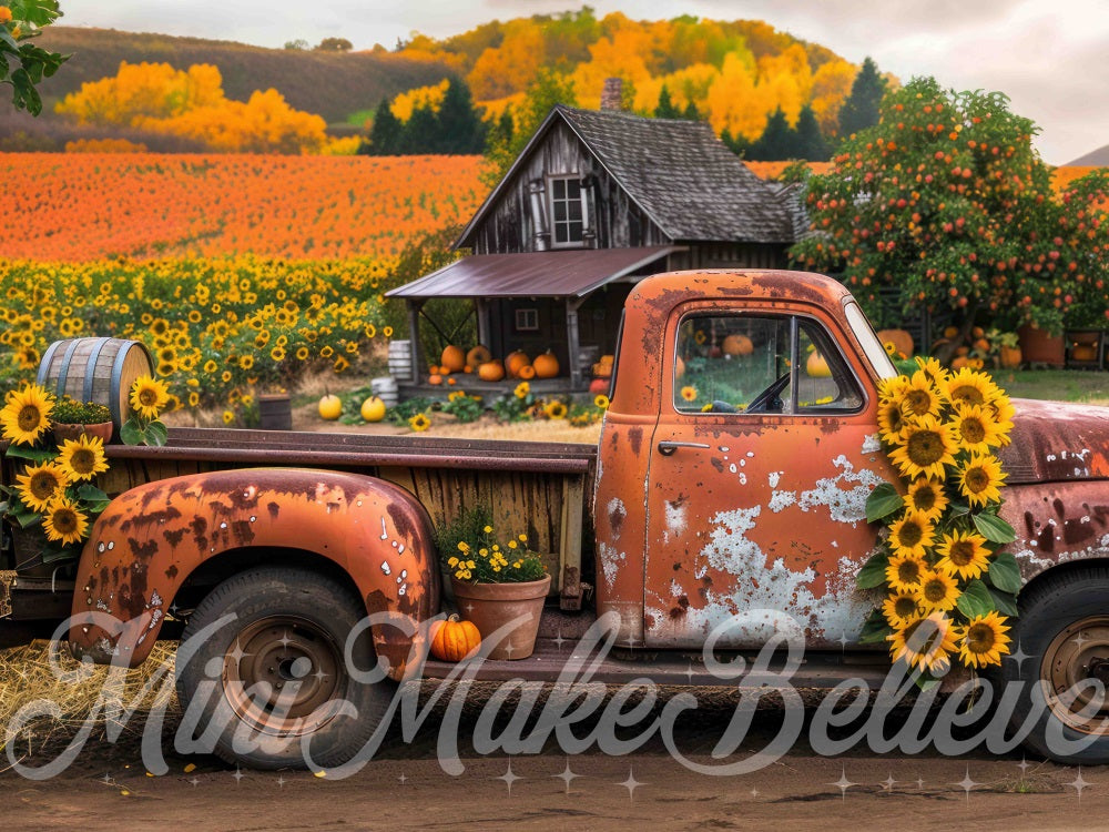 Kate Automne Tournesol Orange Camion cassé Toile de fond conçue par Mini MakeBelieve - Kate Backdrop FR