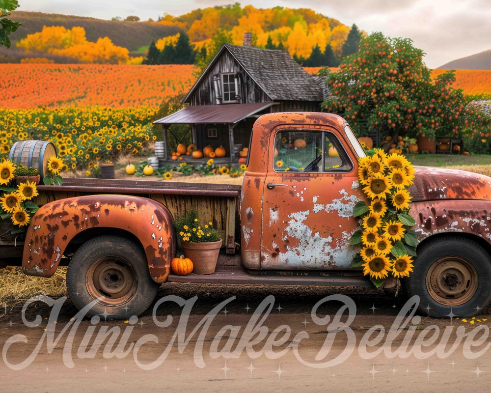 Kate Automne Tournesol Orange Camion cassé Toile de fond conçue par Mini MakeBelieve - Kate Backdrop FR