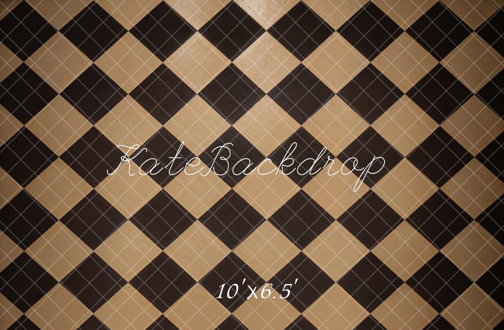 Kate Vintage Noir et Marron Sol à carreaux Toile de fond conçue par Kate Image - Kate Backdrop FR