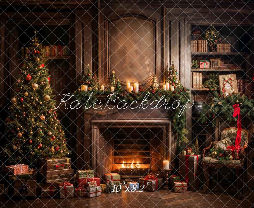 Kate Sapin de Noël Cadeaux Livres Cheminée Toile de fond conçue par Emetselch - Kate Backdrop FR