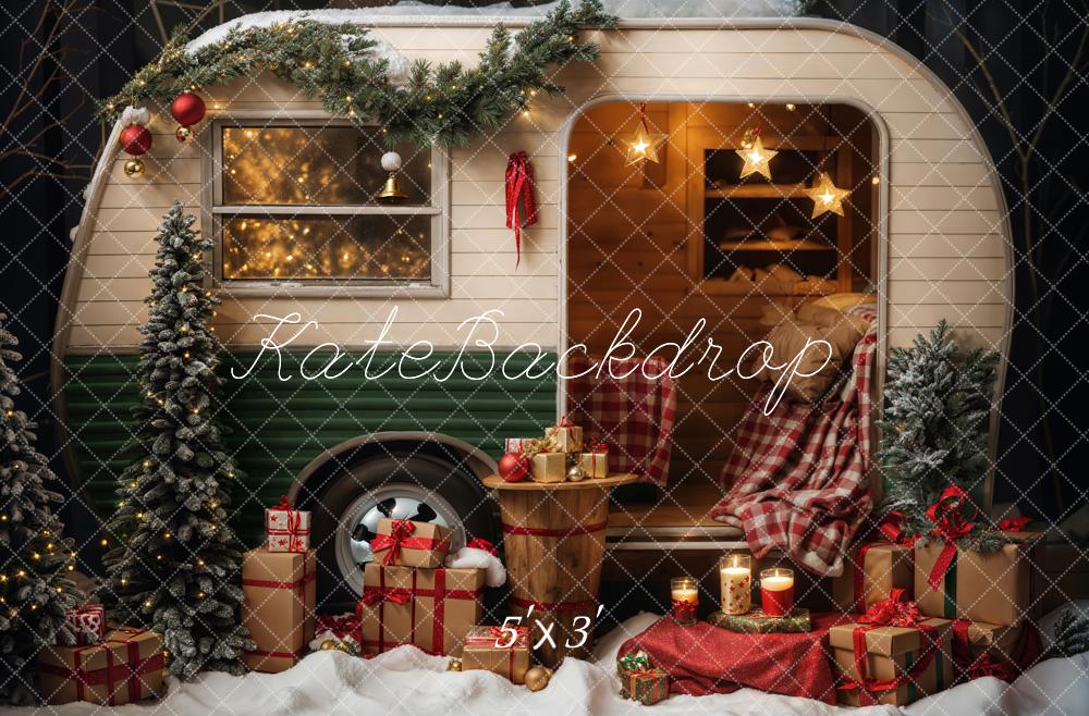 Kate Noël Neige Nuit Cadeau Camping-car Toile de fond conçue par Emetselch - Kate Backdrop FR
