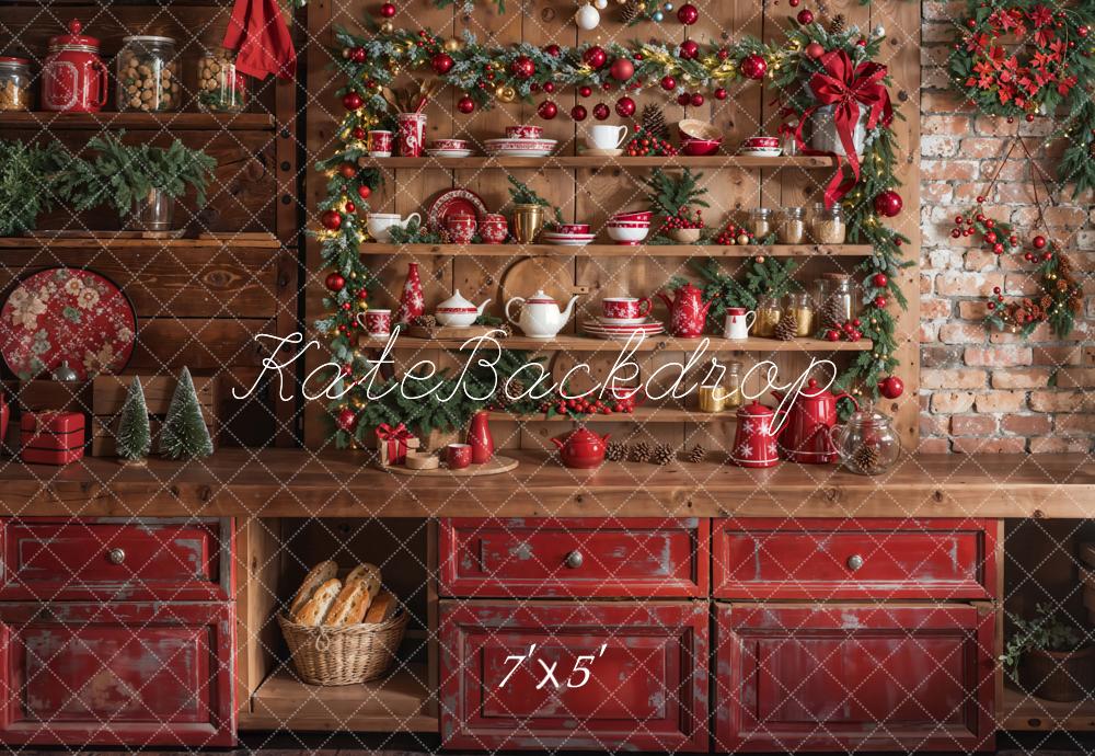 Kate Noël Cuisine Couronne Armoire Rouge Toile de fond conçue par Emetselch - Kate Backdrop FR