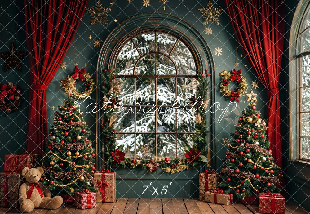 Kate Noël Ours en peluche Rideau Fenêtre Neige Toile de fond conçue par Emetselch - Kate Backdrop FR