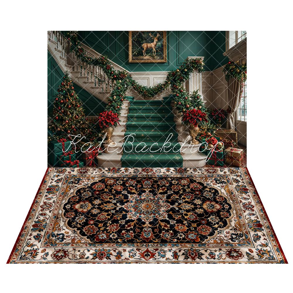 Offres Éclair Kate Noël Rétro Vert Escalier en marbre Toile de fond+Beaux-Arts Sol en marbre Floral Toile de fond - Kate Backdrop FR