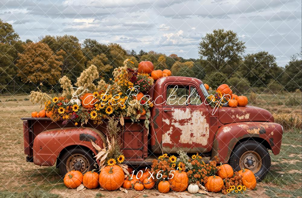 Kate Automne Extérieur Forêt Camion Citrouille Toile de fond conçue par Emetselch - Kate Backdrop FR