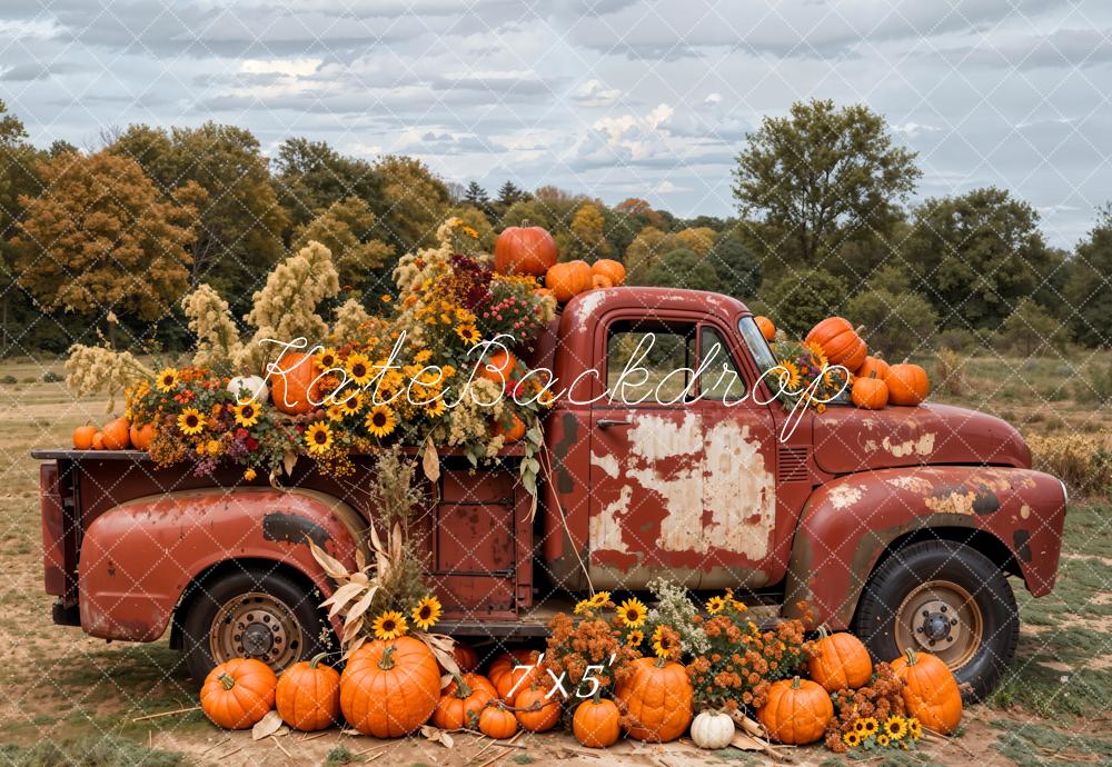 Kate Automne Extérieur Forêt Camion Citrouille Toile de fond conçue par Emetselch - Kate Backdrop FR