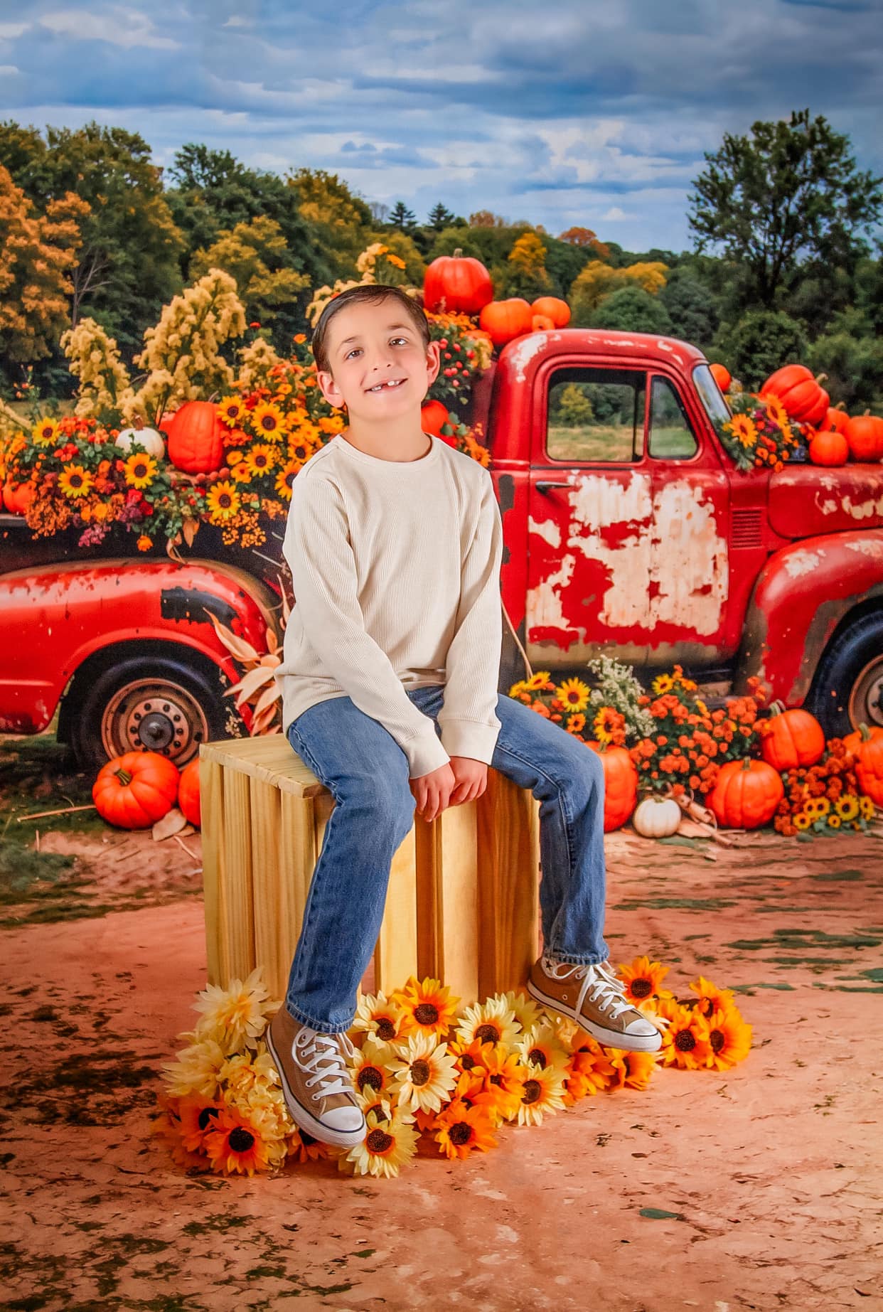 Kate Automne Extérieur Forêt Camion Citrouille Toile de fond conçue par Emetselch - Kate Backdrop FR