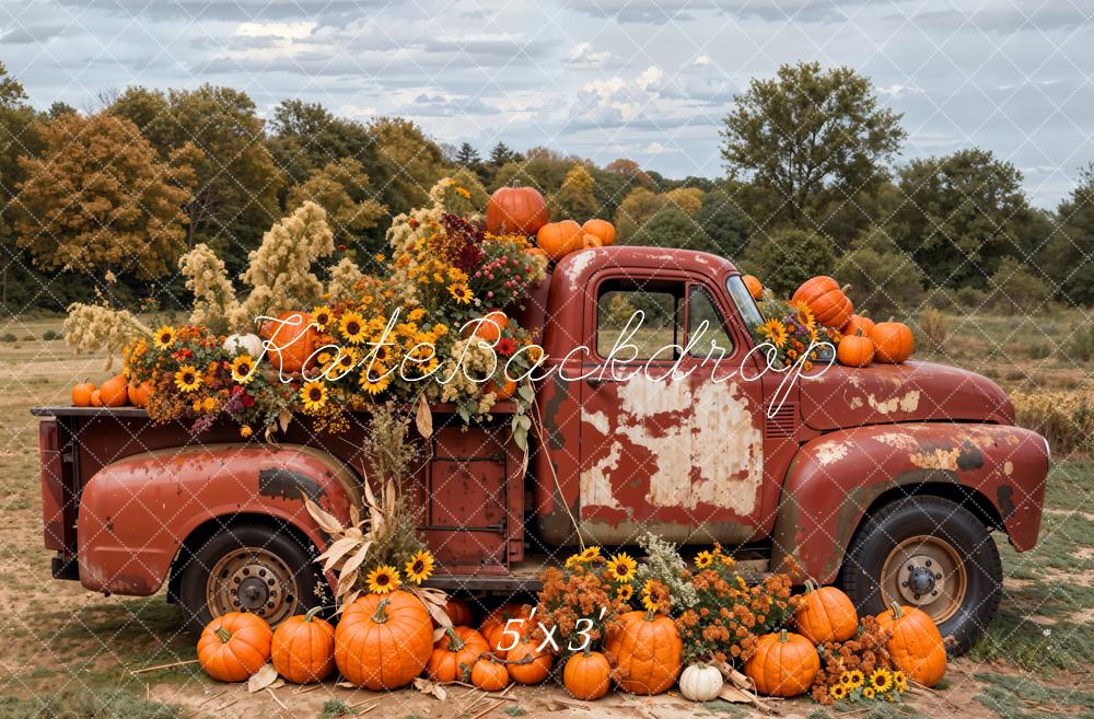 Kate Automne Extérieur Forêt Camion Citrouille Toile de fond conçue par Emetselch - Kate Backdrop FR