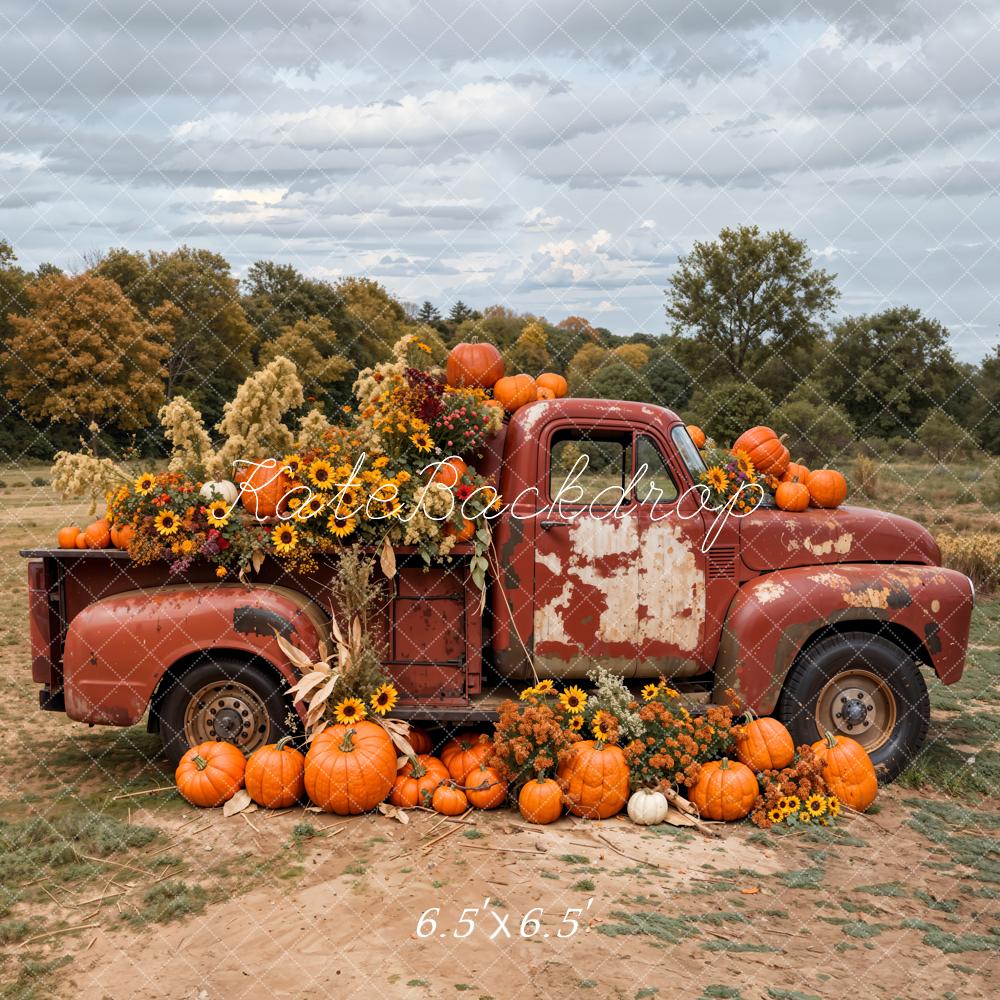 Kate Automne Extérieur Forêt Camion Citrouille Toile de fond conçue par Emetselch - Kate Backdrop FR