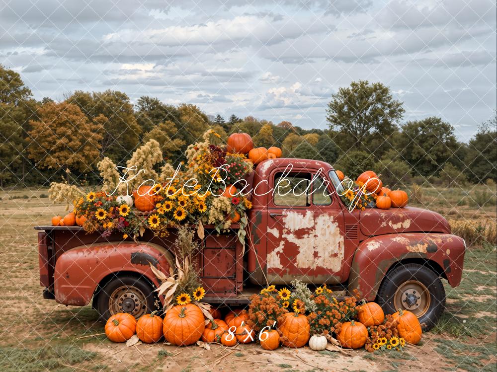 Kate Automne Extérieur Forêt Camion Citrouille Toile de fond conçue par Emetselch - Kate Backdrop FR