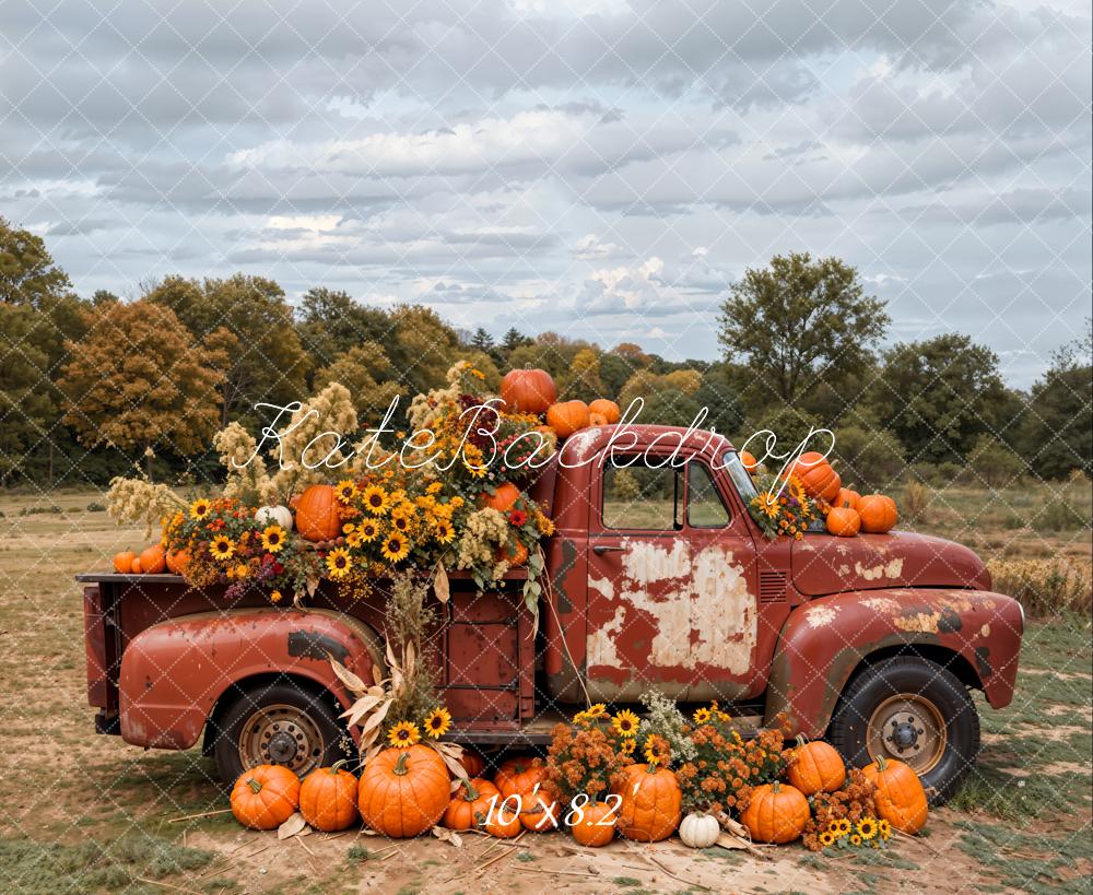 Kate Automne Extérieur Forêt Camion Citrouille Toile de fond conçue par Emetselch - Kate Backdrop FR