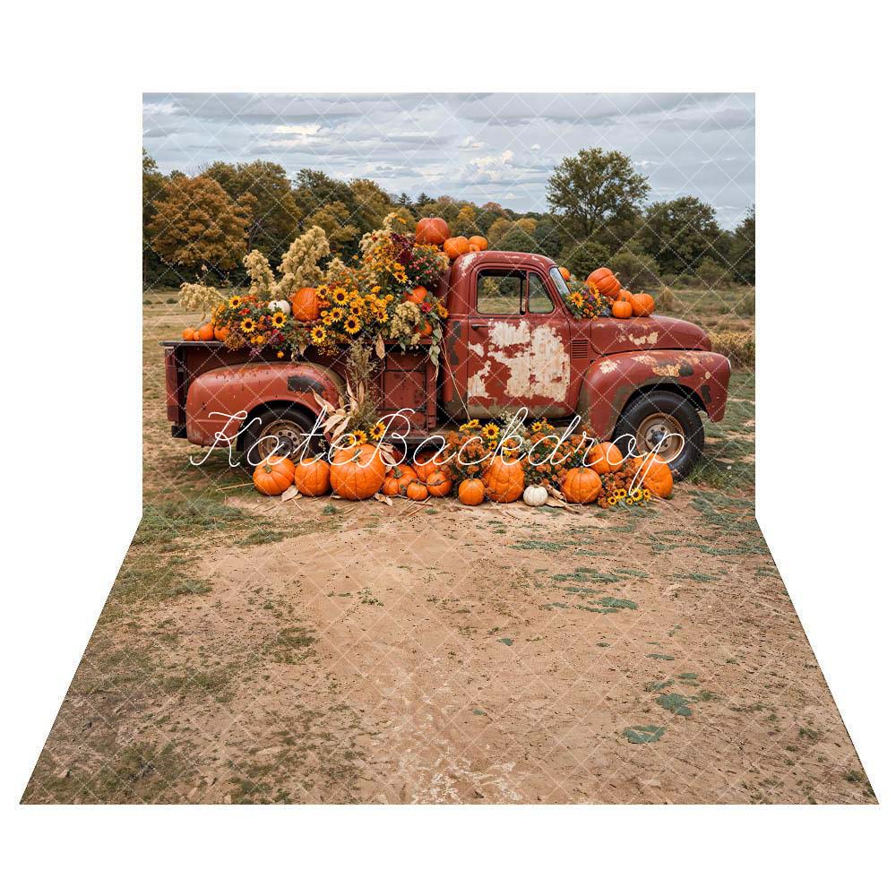Kate Automne Extérieur Forêt Camion Citrouille Toile de fond+Extérieur Chemin de terre Sol Toile de fond - Kate Backdrop FR