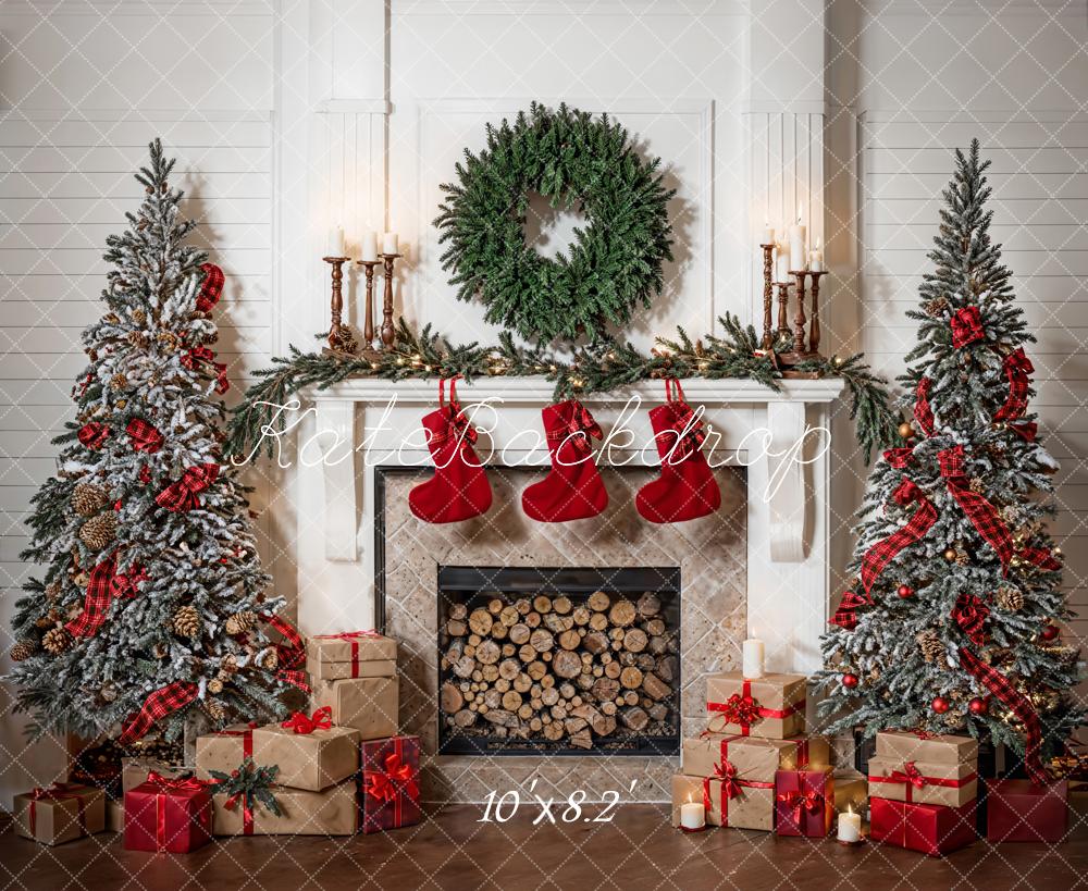 Kate Sapin de Noël Couronne Cheminée Chambre Toile de fond conçue par Emetselch - Kate Backdrop FR