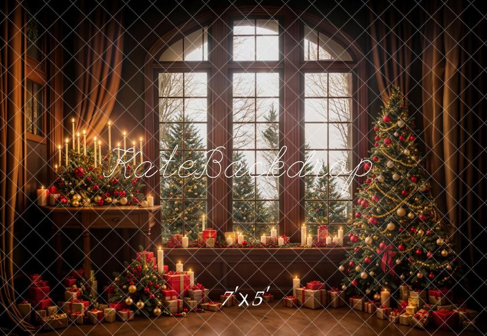 Kate Hiver Noël Marron foncé Fenêtre Bougies Toile de fond conçue par Emetselch - Kate Backdrop FR