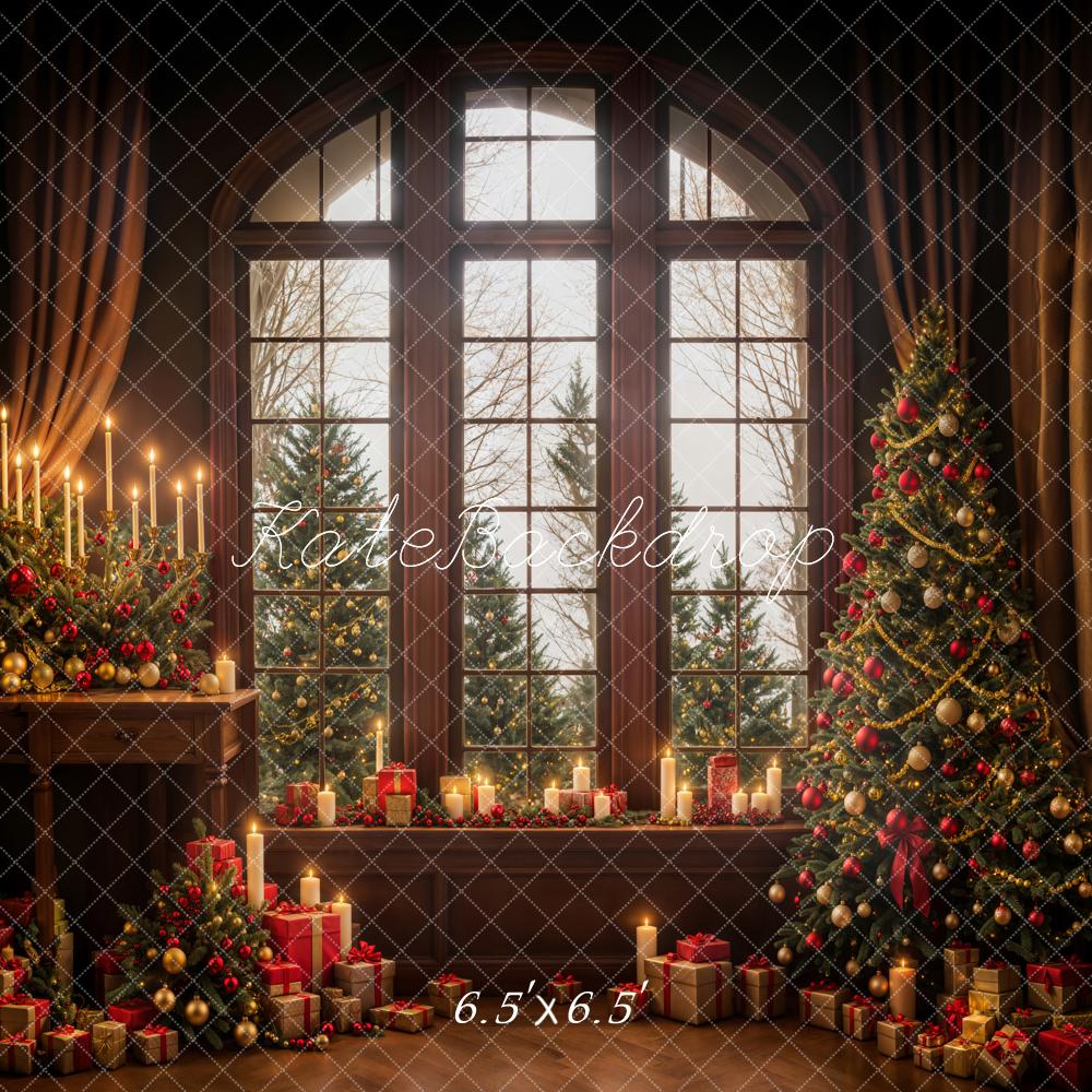 Kate Hiver Noël Marron foncé Fenêtre Bougies Toile de fond conçue par Emetselch - Kate Backdrop FR