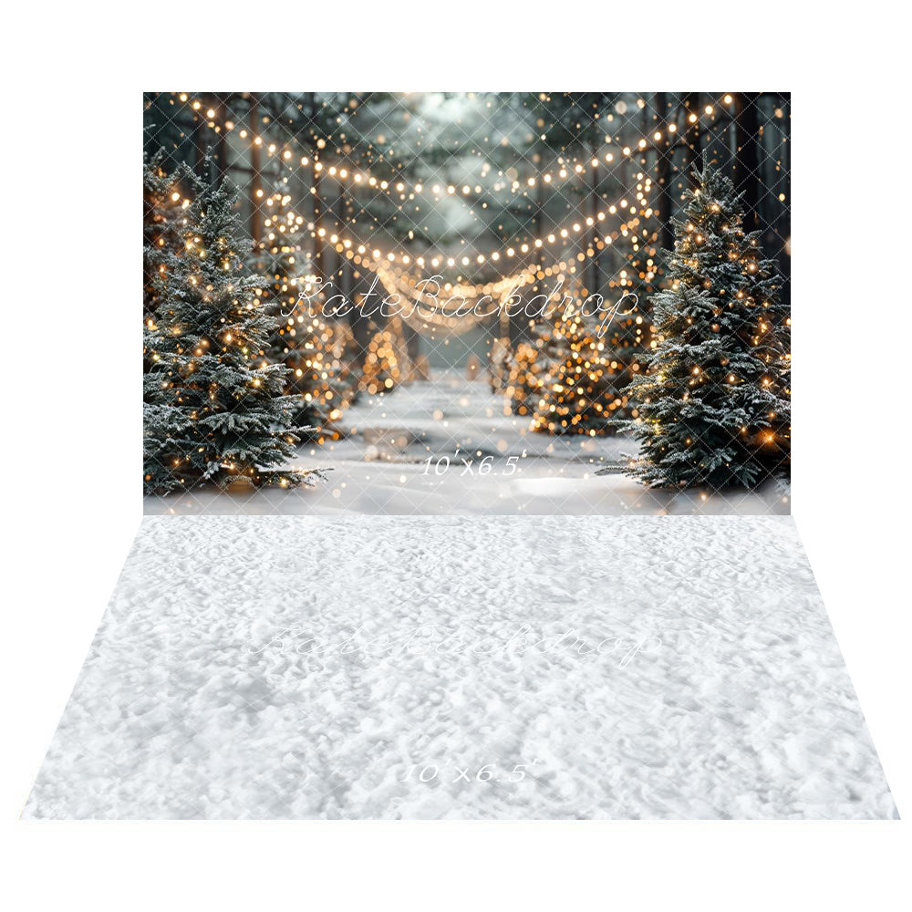 Offres Éclair #2 Kate Hiver Noël Extérieur Forêt Neige Lumière Toile de fond+Hiver Blanc Neige Sol Toile de fond - Kate Backdrop FR