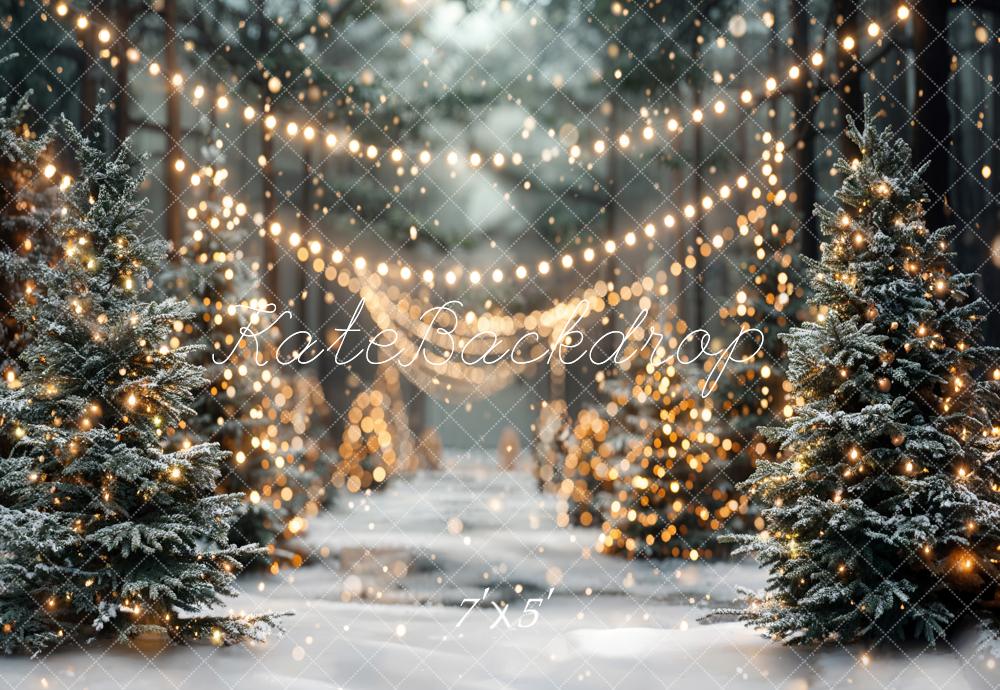 Offres Éclair-Kate Hiver Noël Extérieur Forêt Neige Lumière Toile de fond conçue par Emetselch - Kate Backdrop FR