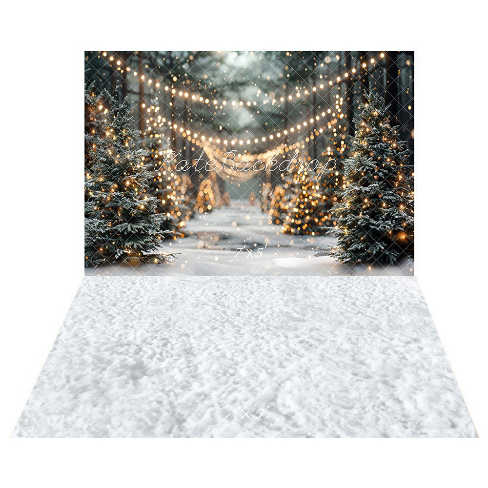 Offres Éclair #2 Kate Hiver Noël Extérieur Forêt Neige Lumière Toile de fond+Hiver Blanc Neige Sol Toile de fond - Kate Backdrop FR