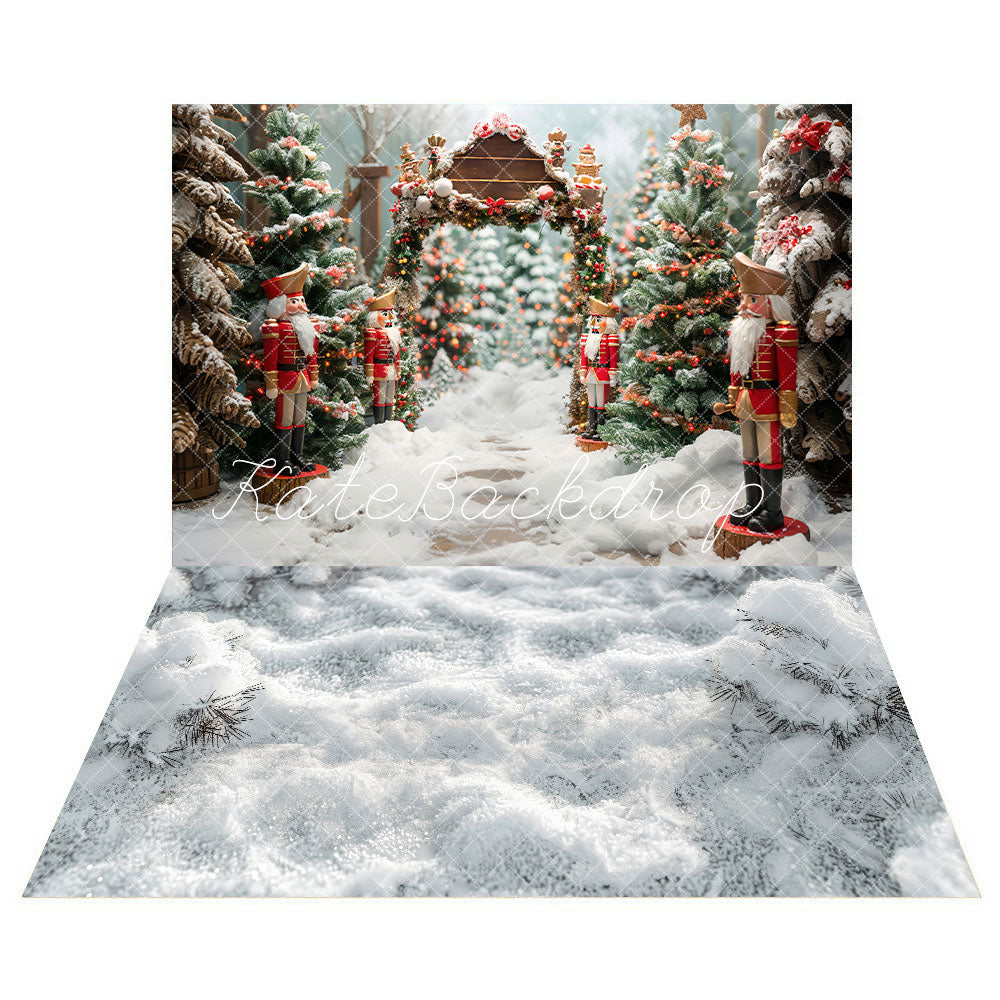 Offres Éclair-Kate Hiver Extérieur Forêt Neige Casse-Noisette Toile de fond+Forêt Blanc Hiver Pays de neige Toile de fond - Kate Backdrop FR