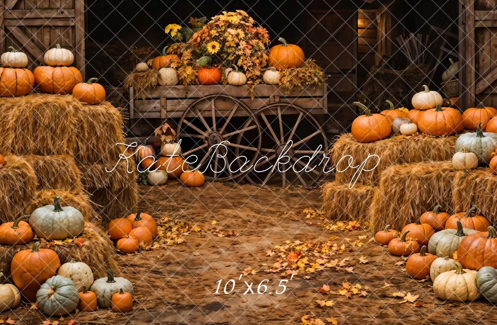 Kate Automne Citrouille Brun Grange en bois Toile de fond conçue par Chain Photographie - Kate Backdrop FR