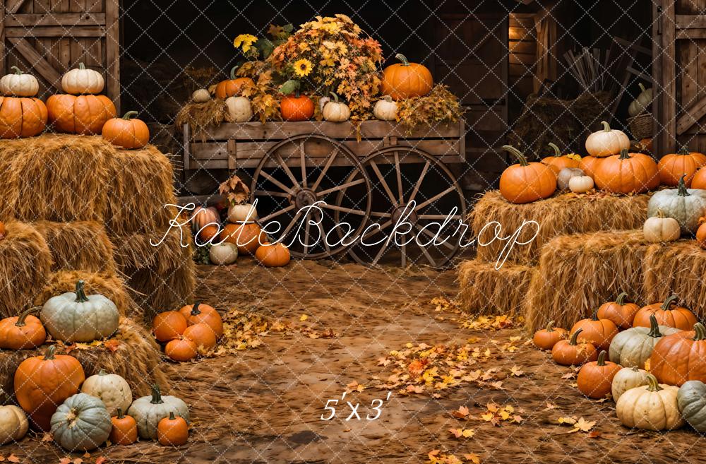 Kate Automne Citrouille Brun Grange en bois Toile de fond conçue par Chain Photographie - Kate Backdrop FR