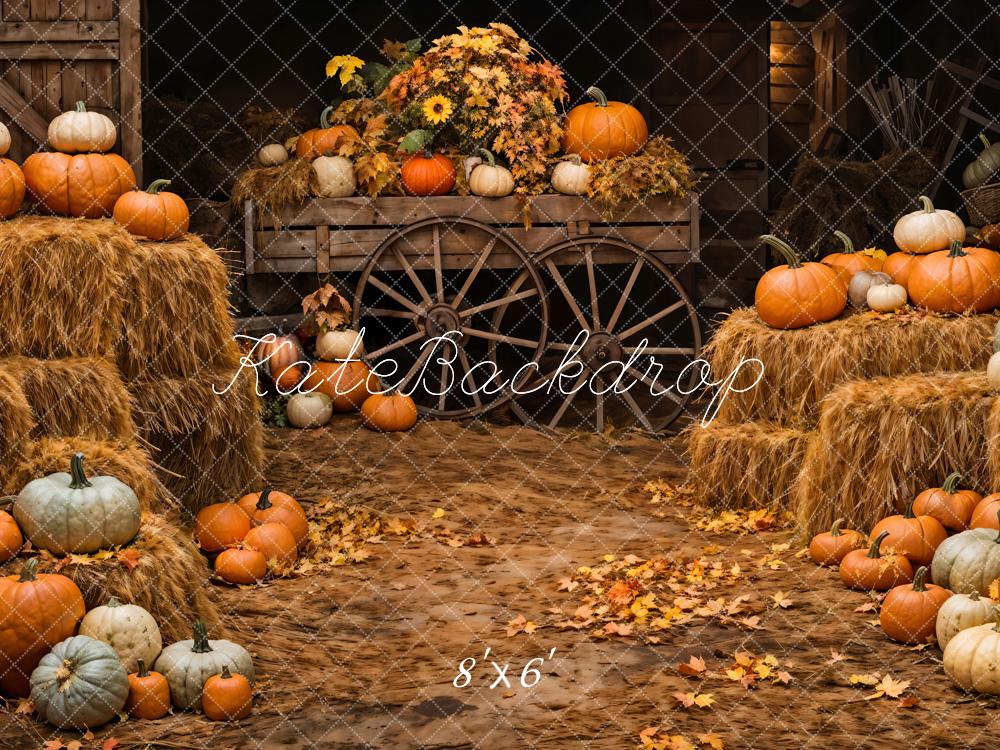 Kate Automne Citrouille Brun Grange en bois Toile de fond conçue par Chain Photographie - Kate Backdrop FR