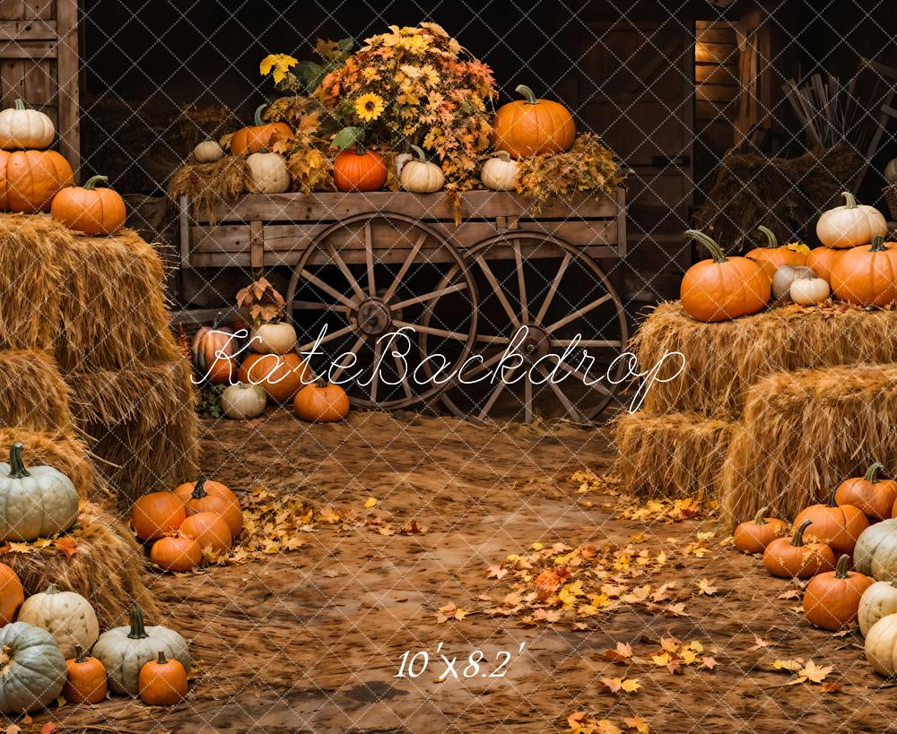 Kate Automne Citrouille Brun Grange en bois Toile de fond conçue par Chain Photographie - Kate Backdrop FR