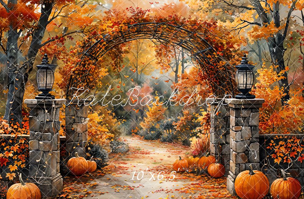 Offres Éclair Kate Aquarelle Automne Forêt Citrouille Arche Toile de fond conçue par GQ - Kate Backdrop FR