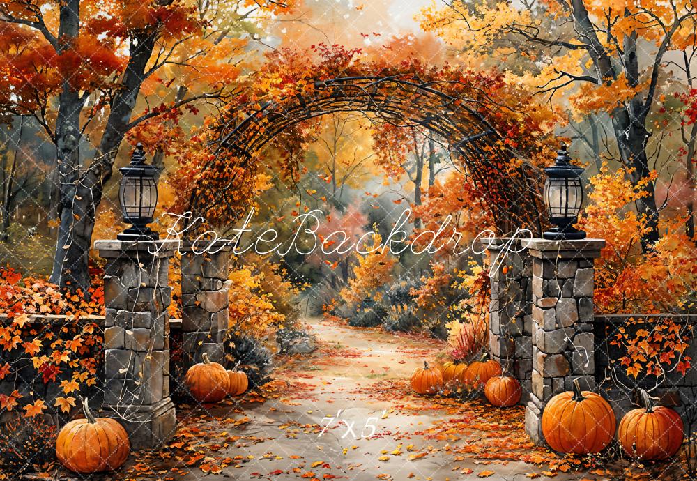 Offres Éclair Kate Aquarelle Automne Forêt Citrouille Arche Toile de fond conçue par GQ - Kate Backdrop FR
