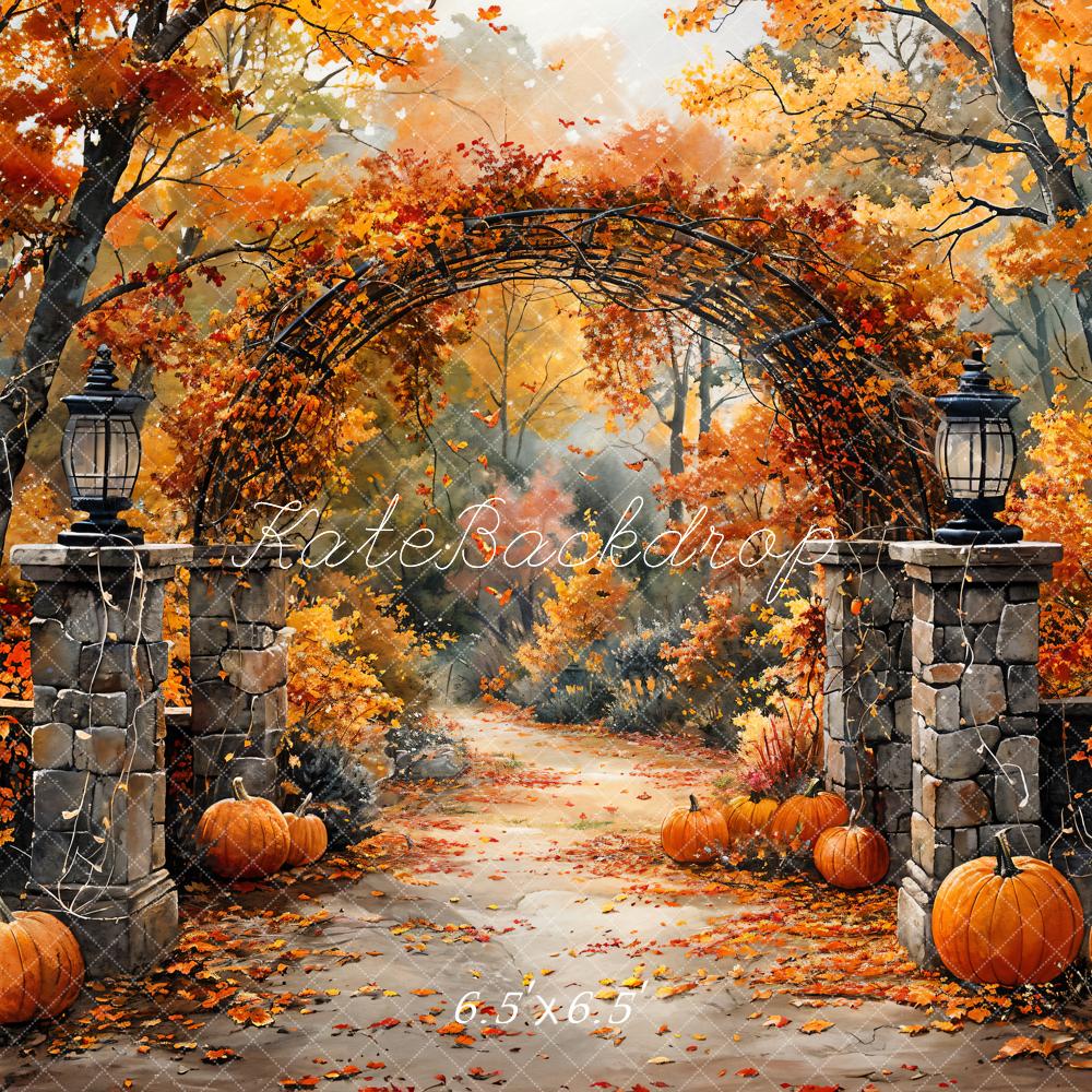 Offres Éclair Kate Aquarelle Automne Forêt Citrouille Arche Toile de fond conçue par GQ - Kate Backdrop FR