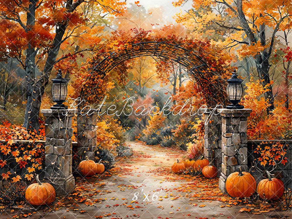 Offres Éclair Kate Aquarelle Automne Forêt Citrouille Arche Toile de fond conçue par GQ - Kate Backdrop FR