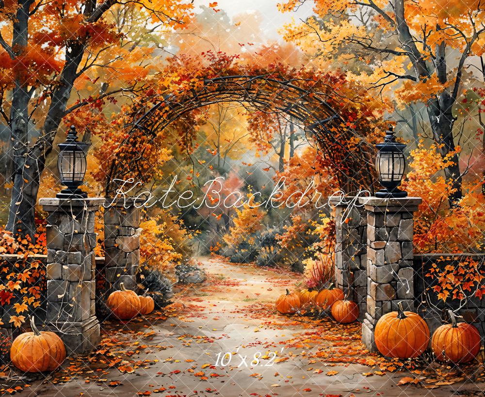 Offres Éclair Kate Aquarelle Automne Forêt Citrouille Arche Toile de fond conçue par GQ - Kate Backdrop FR