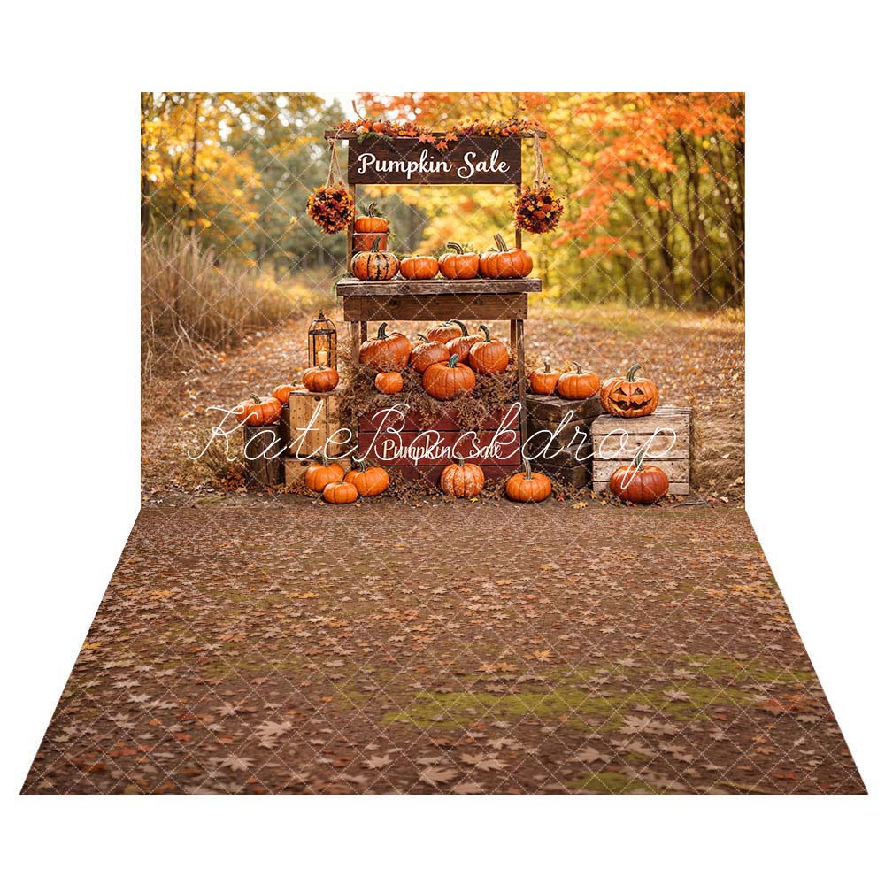 Offres Éclair Kate Automne Forêt Stand de citrouilles Toile de fond+Feuilles Prairie humide Sol Toile de fond - Kate Backdrop FR