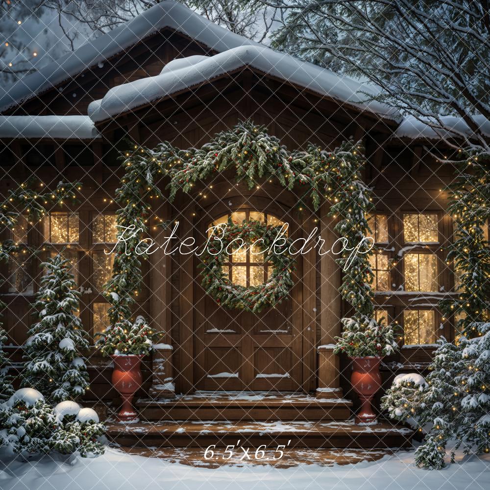 Kate Hiver Soirée de Noël Cabane en bois Toile de fond conçue par Chain Photographie - Kate Backdrop FR