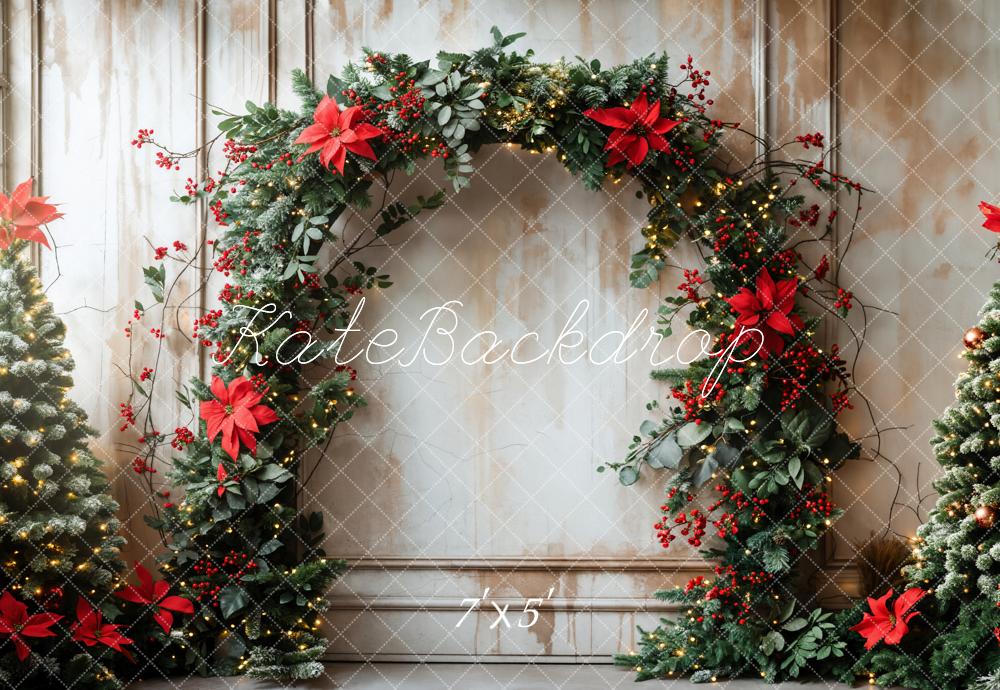 GROUPE VIP - Kate Mur rétro Noël Beaux-Arts Arche fleurie Toile de fond conçue par Emetselch - Kate Backdrop FR