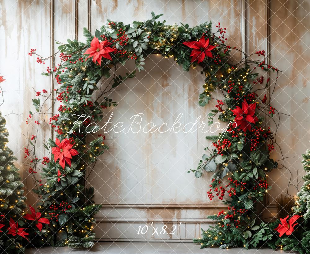 GROUPE VIP - Kate Mur rétro Noël Beaux-Arts Arche fleurie Toile de fond conçue par Emetselch - Kate Backdrop FR