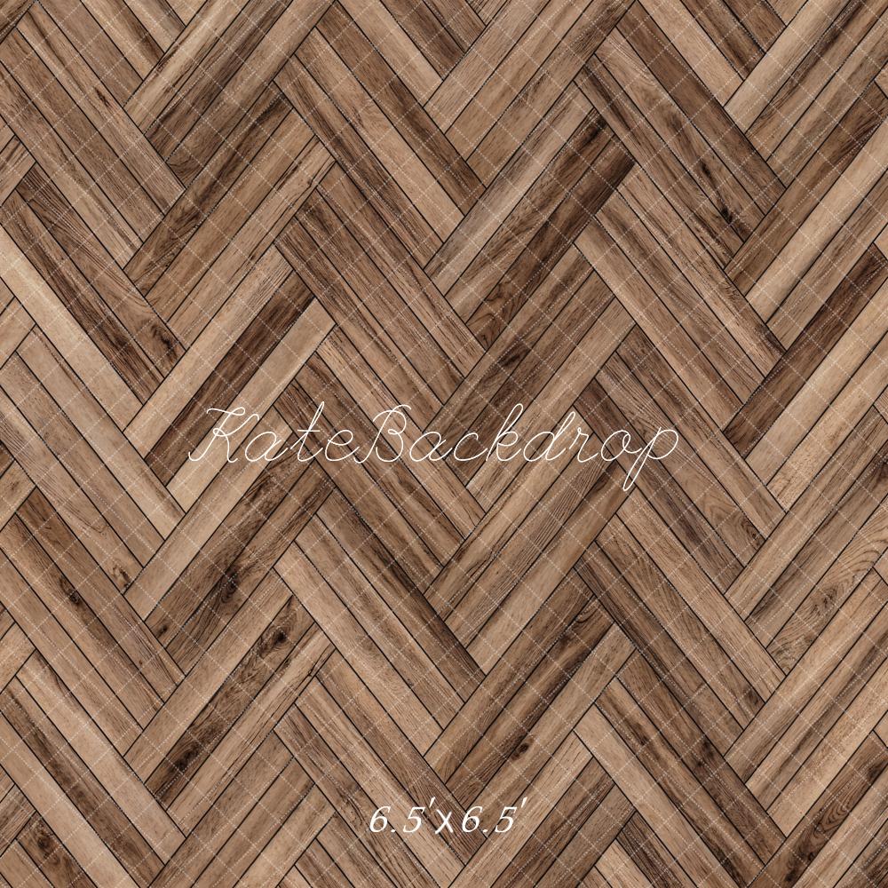 GROUPE VIP - Kate Brun Bois à chevrons Texture Sol Toile de fond conçue par Kate Image - Kate Backdrop FR