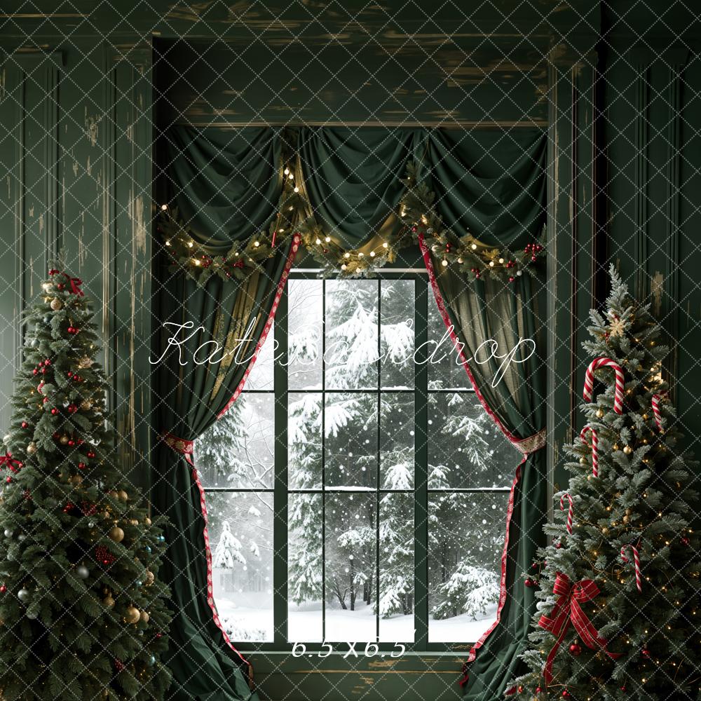 Kate Noël Vert foncé Rideau Fenêtre Mur Rétro Toile de fond conçue par Emetselch - Kate Backdrop FR