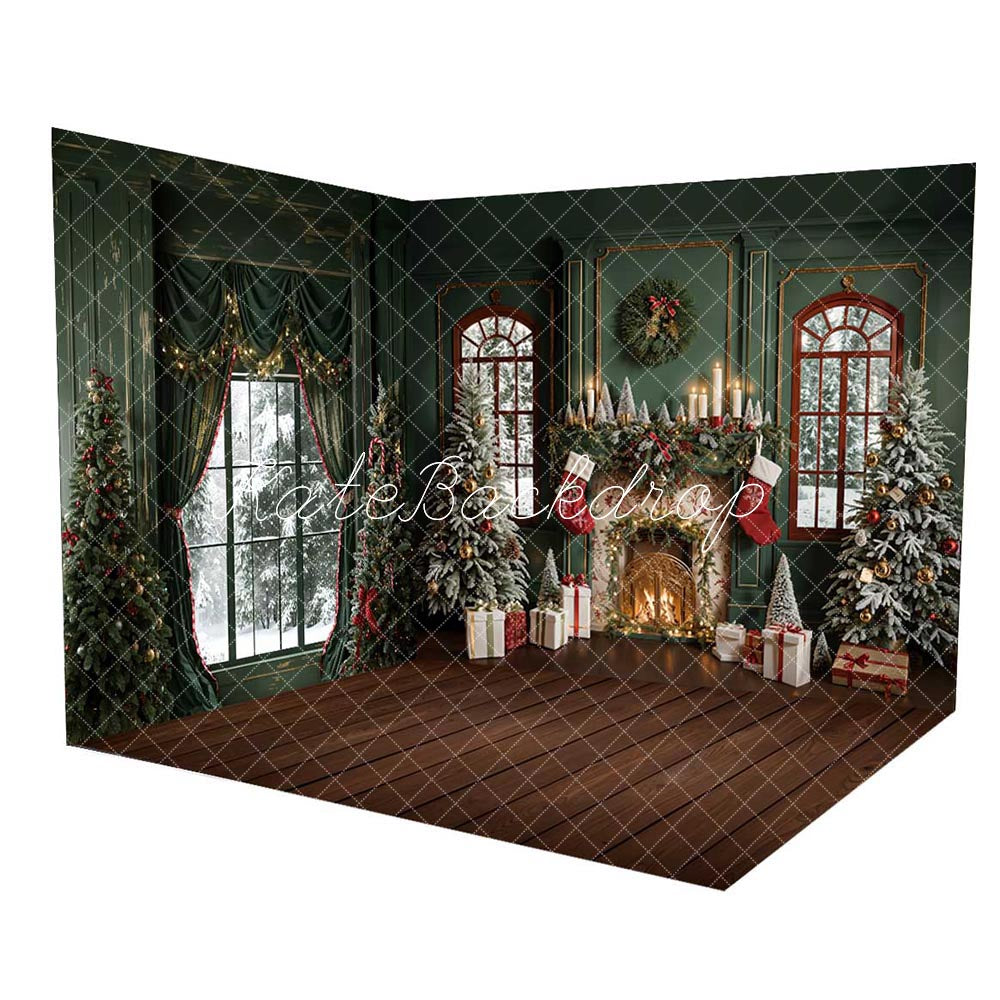 GROUPE VIP - Kate Noël Vert foncé Rideau Fenêtre Cheminée Ensemble de chambre - Kate Backdrop FR